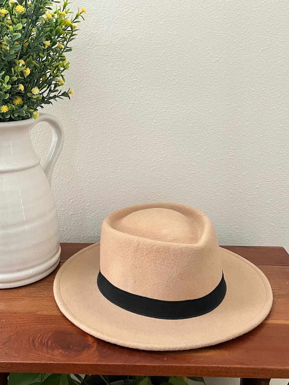 Ecote Tan Wool Fedora Hat with Black Band
